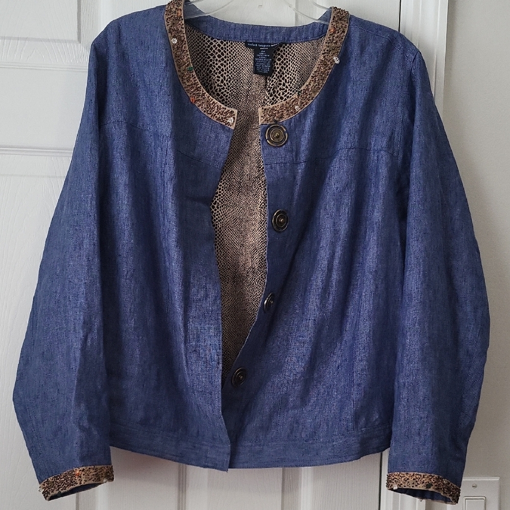 Saint Tropez Blue Top with Beaded Trim Size 2X